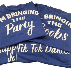 Set of 7 “I’m bringing the -“  Royal Blue Graphic Tank Tops with White Text
